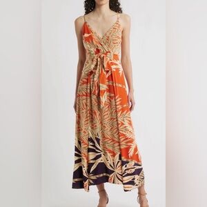 Halogen Palm Print Belted Maxi Dress Size Small NWOT